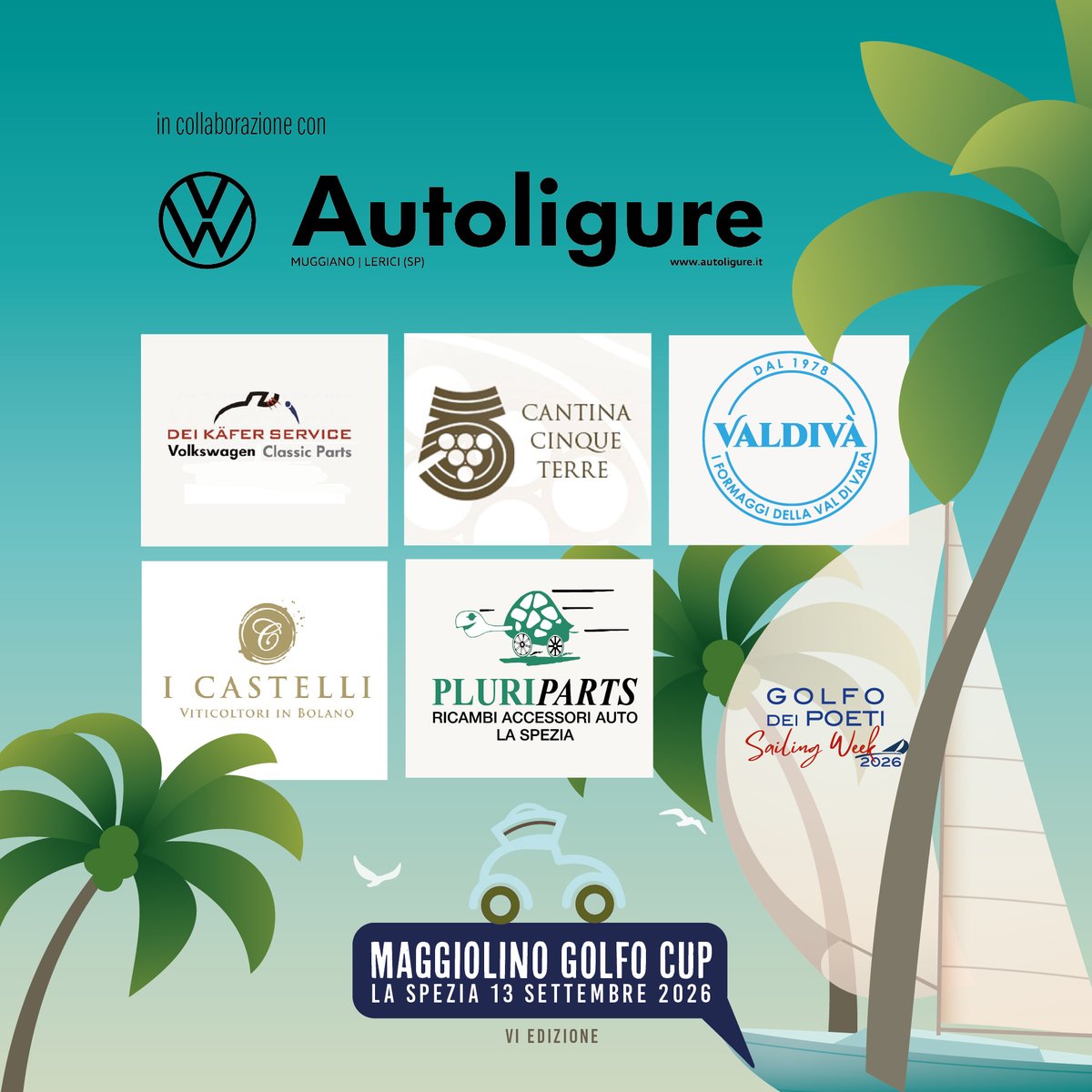 Partner della Golfo Cup 2026: Autoligure, Dei Käfer Service, Cantina Cinque Terre, Valdivà, I Castelli, Pluriparts, Golfo dei Poeti Sailing Week